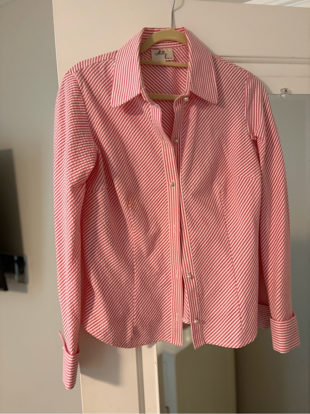 Milly Pink and White pearl button Button-Down Shirt - Picture 3 of 3